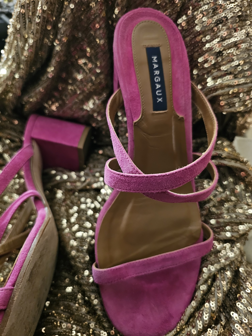 Margaux Fuchsia Suede Platform Block Heel Sandals Strappy - Picture 10 of 11